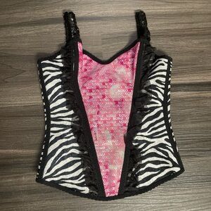 Zebra Print Corset Top with Pink XO Design